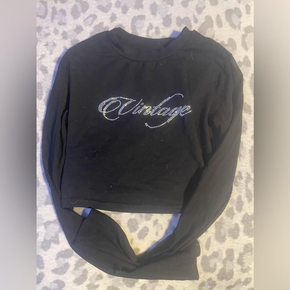 Vintage black rhinestone top